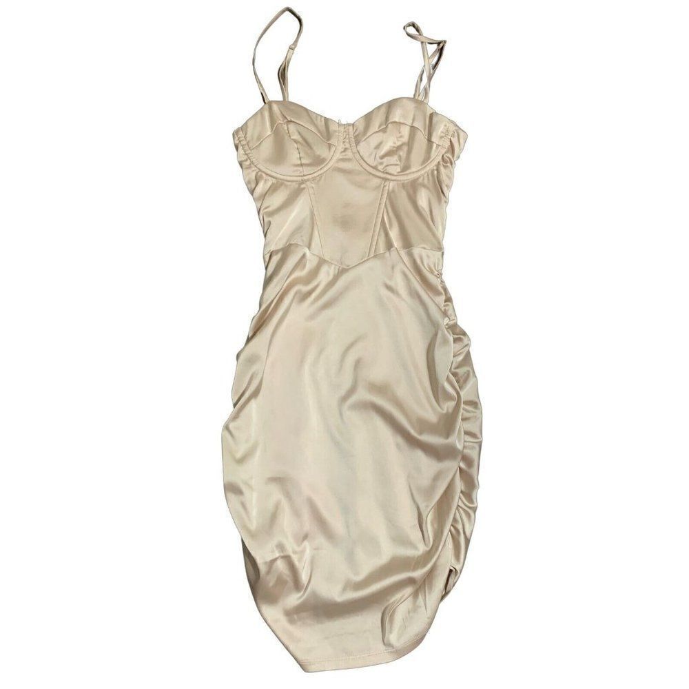 Modern Muse Los Angeles New Womens Solid Cream Satin Corset Tank Mini Dress